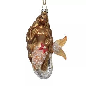 St. Nicholas Square Glass Mermaid in Medium Skin Tone Christmas Ornament NWT